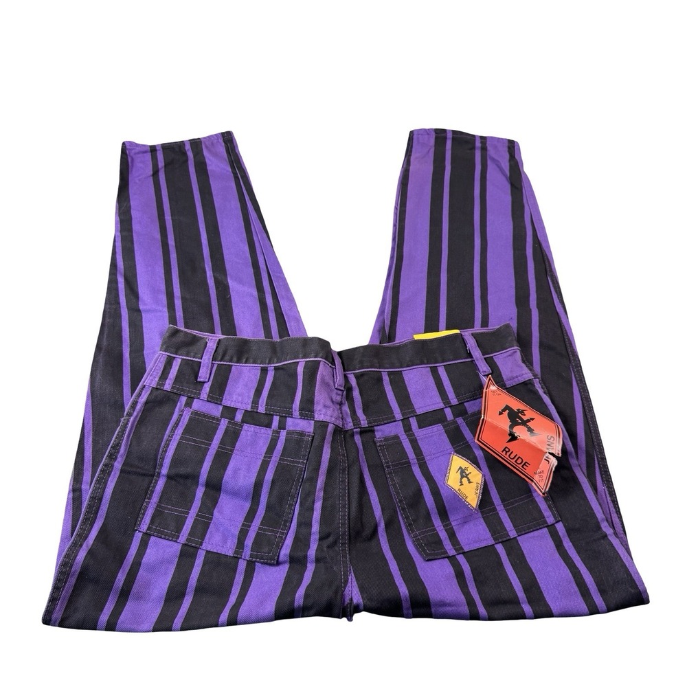 RUDE VTG Y2K Skater Hip Hop Wide Leg Purple Black Stripe Jeans Size 36x32 NWT